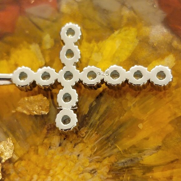 Sterling Silver Created Aquamarine Cross Necklace March Birthstone 18"+2" NWT - Picture 10 of 10